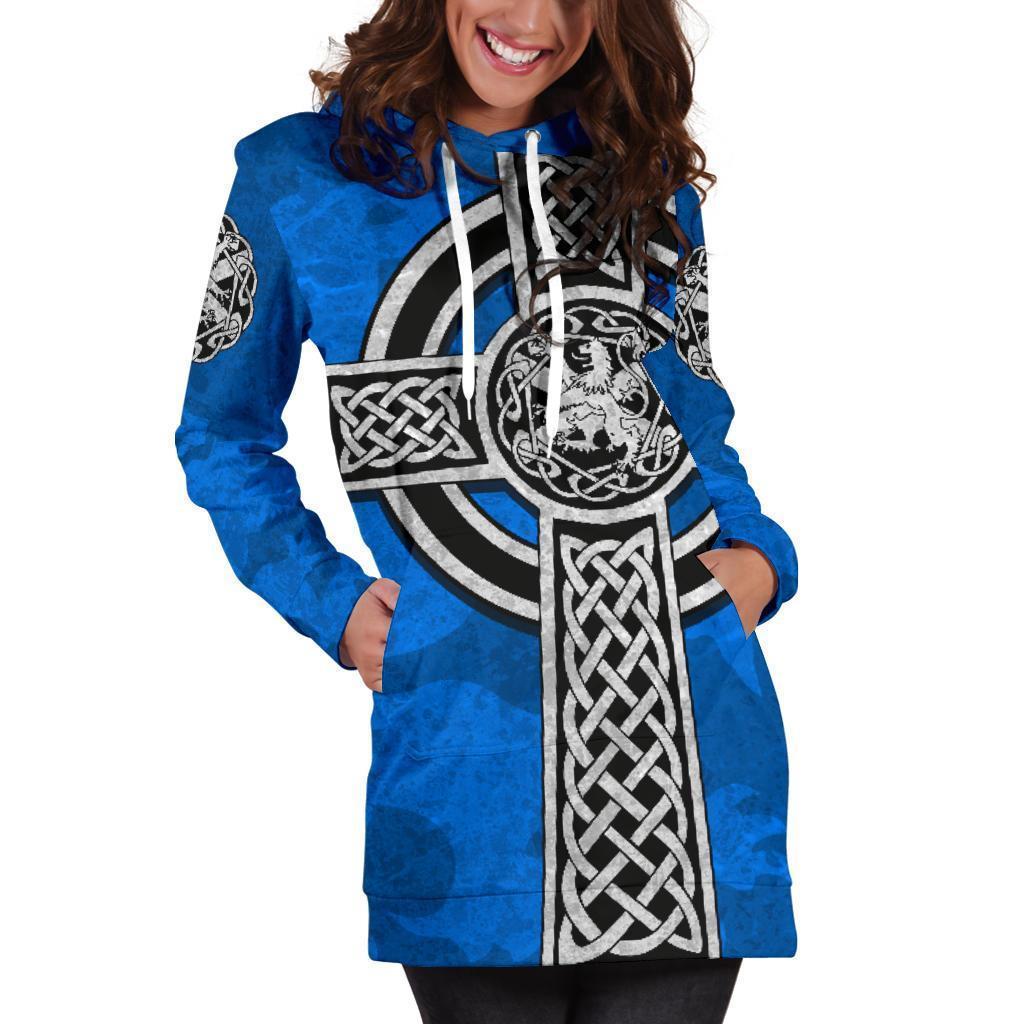 Scottish Lion Celtic Cross Hoodie Dress NNK1521-Apparel-NNK-Hoodie Dress-S-Vibe Cosy™