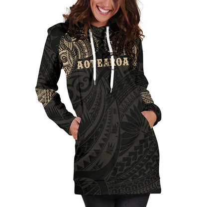 Aotearoa Maori Tattoo Hoodie Dress Gold K4-Apparel-HD09-Hoodie Dress-S-Vibe Cosy™