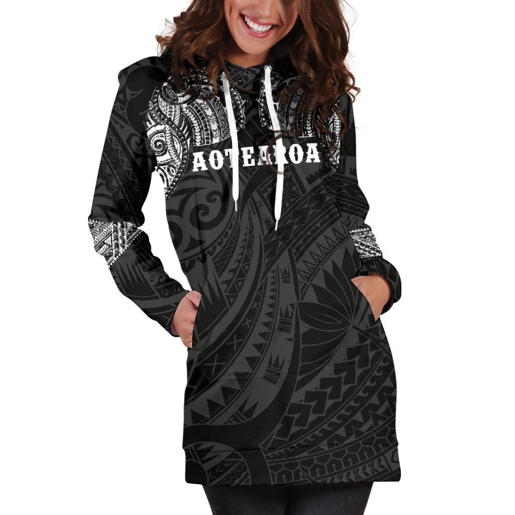 Aotearoa Maori Tattoo Hoodie Dress White K4-Apparel-HD09-Hoodie Dress-S-Vibe Cosy™