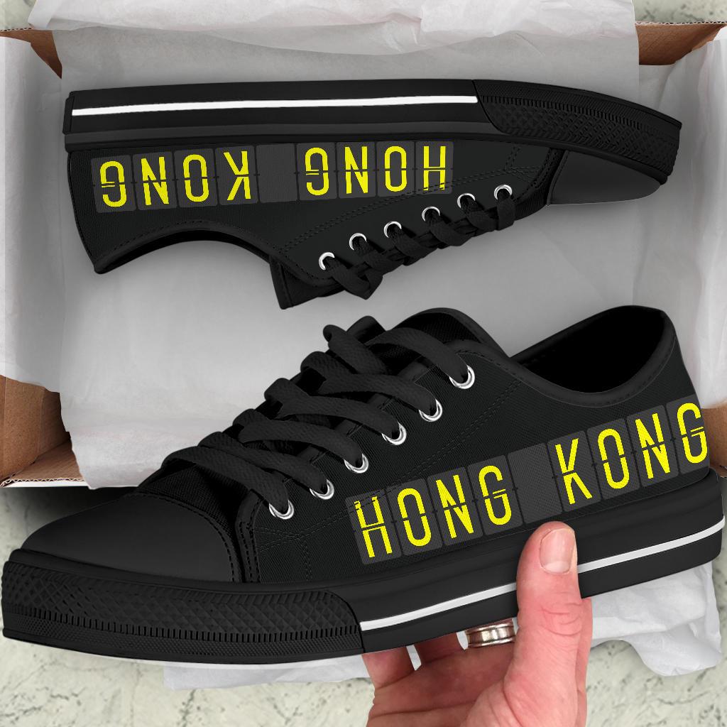 Airport Destinations HONG KONG (Black) - Low Top Canvas Shoes-Amaze Style™-placeholder-placeholder-Vibe Cosy™