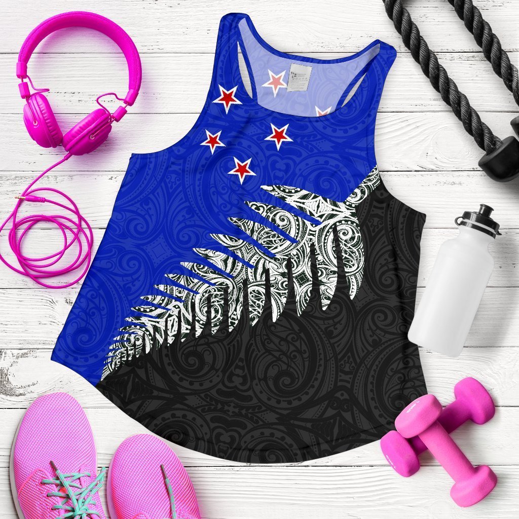 Silver Fern Flag Women's Racerback Tank Blue K4-WOMENS RACERBACK TANK-HD09-Racerback Tank Top - .-XS-Vibe Cosy™