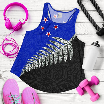 Silver Fern Flag Women's Racerback Tank Blue K4-WOMENS RACERBACK TANK-HD09-Racerback Tank Top - .-XS-Vibe Cosy™