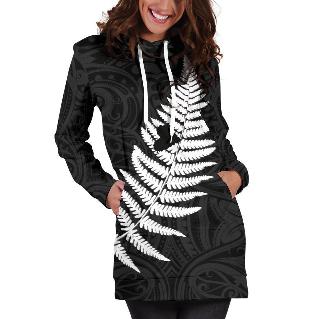 Maori Aotearoa Silver Fern - Heart Version Hoodie Dress K2-Apparel-HD09-Hoodie Dress-S-Vibe Cosy™