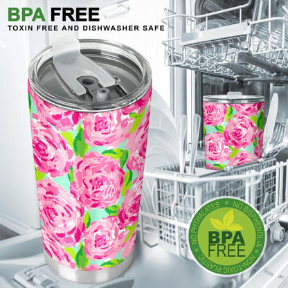 Pink Flower Tumbler-Amaze Style™-Tumbler - Pink Flower Tumbler-20oz Large-Vibe Cosy™