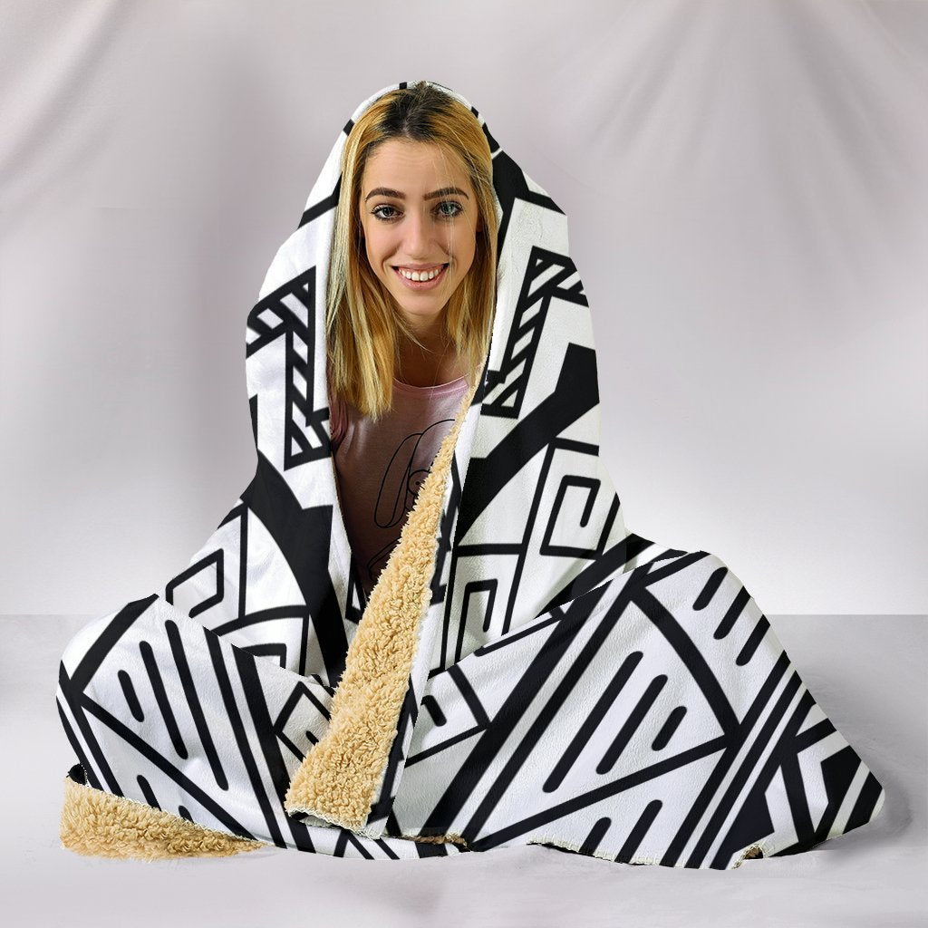 Customise Hoodie Blanket White Tribal Pattern-6teenth World™-Hooded Blanket-Youth 60"x45"-Vibe Cosy™