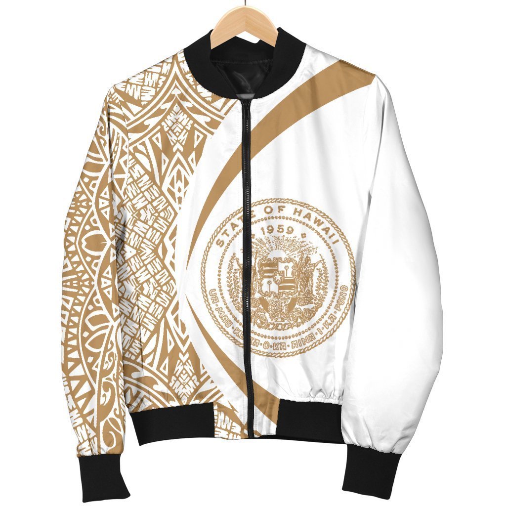 Hawaii Coat Of Arm Polynesian Men's Bomber Jacket - Circle Style 05 - AH - J1-BOMBER JACKETS (P)-Phaethon-Men's Bomber Jacket-S-White-Vibe Cosy™