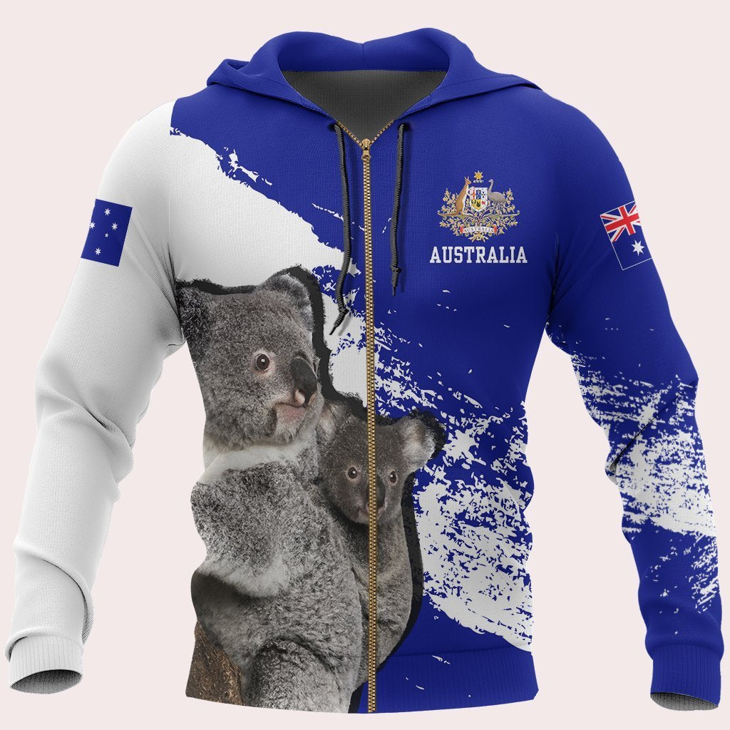 Australia Koala Special Zip Hoodie-FULL ZIPPER HOODIES-HP Arts-Zip-Up Hoodie-S-Blue-Vibe Cosy™