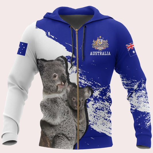 Australia Koala Special Zip Hoodie-FULL ZIPPER HOODIES-HP Arts-Zip-Up Hoodie-S-Blue-Vibe Cosy™