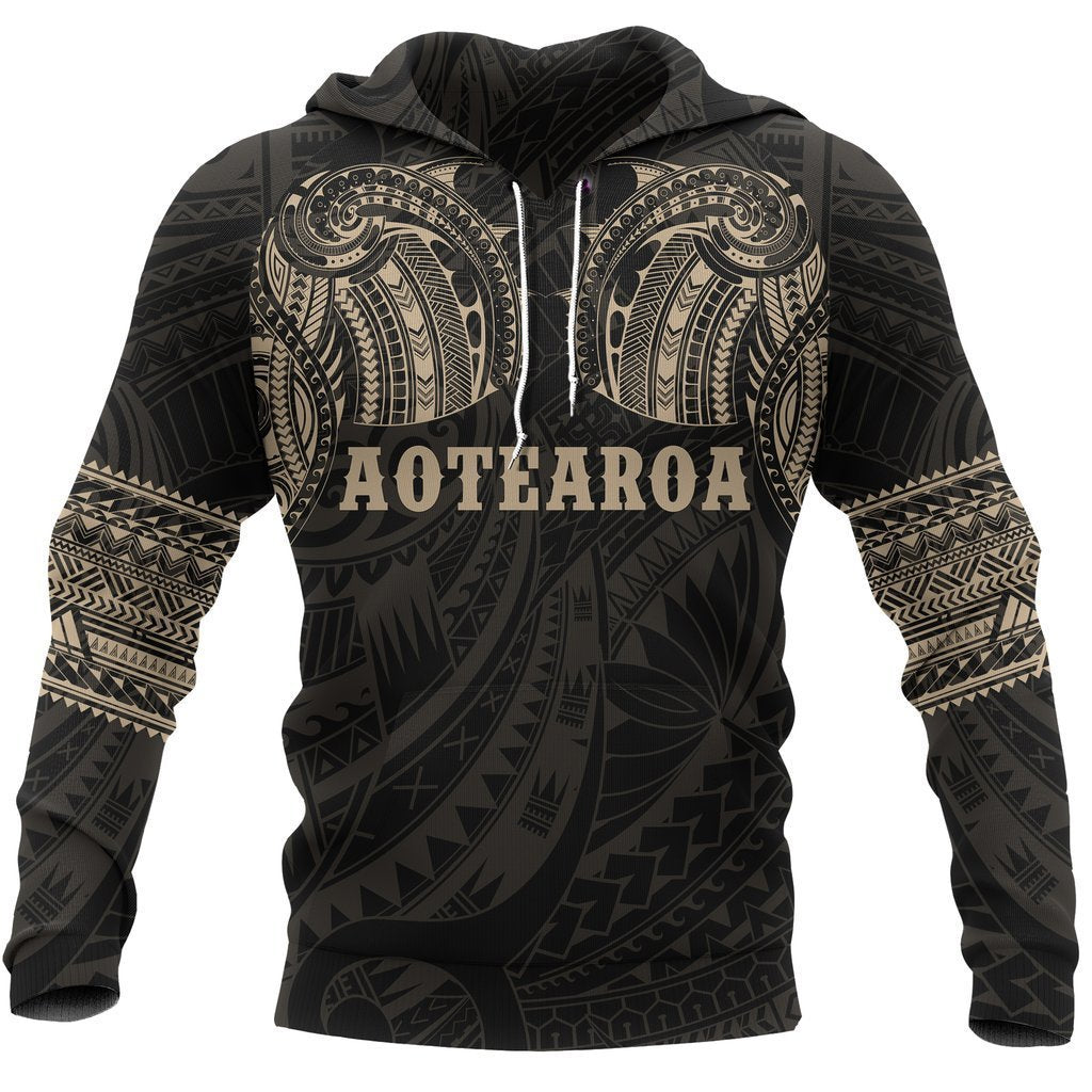 Aotearoa Maori Tattoo All Over Hoodie Gold PL-Apparel-PL8386-Hoodie-S-Vibe Cosy™