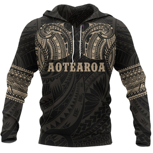 Aotearoa Maori Tattoo All Over Hoodie Gold PL-Apparel-PL8386-Hoodie-S-Vibe Cosy™