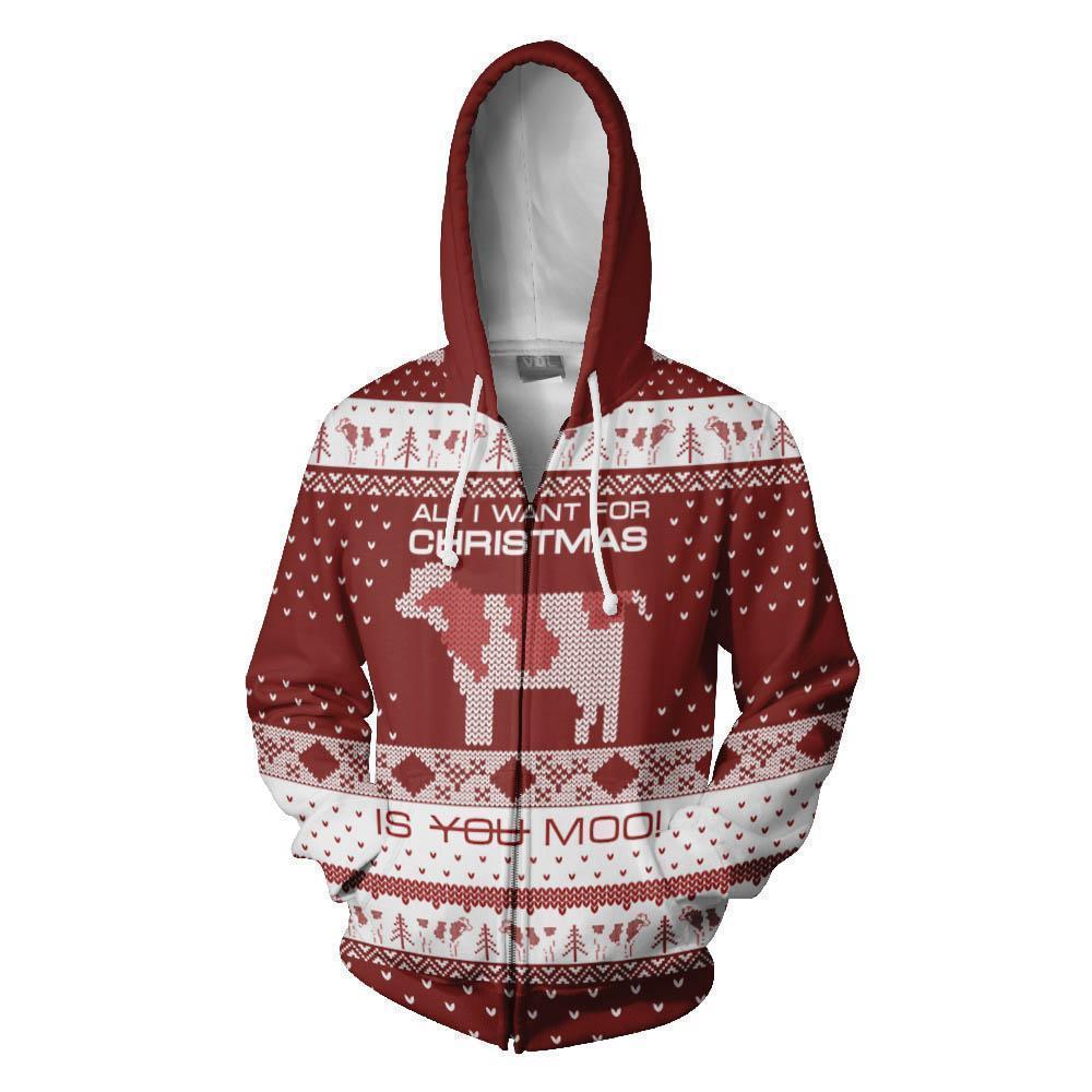 All I Want For Christmas Is You Moo! Clothes-Apparel-HD09-Zipped Hoodie-S-Vibe Cosy™
