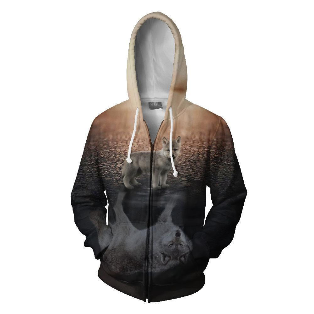3D All Over Print Cute Wolf Hoodie-Apparel-HD09-Zipped Hoodie-S-Vibe Cosy™