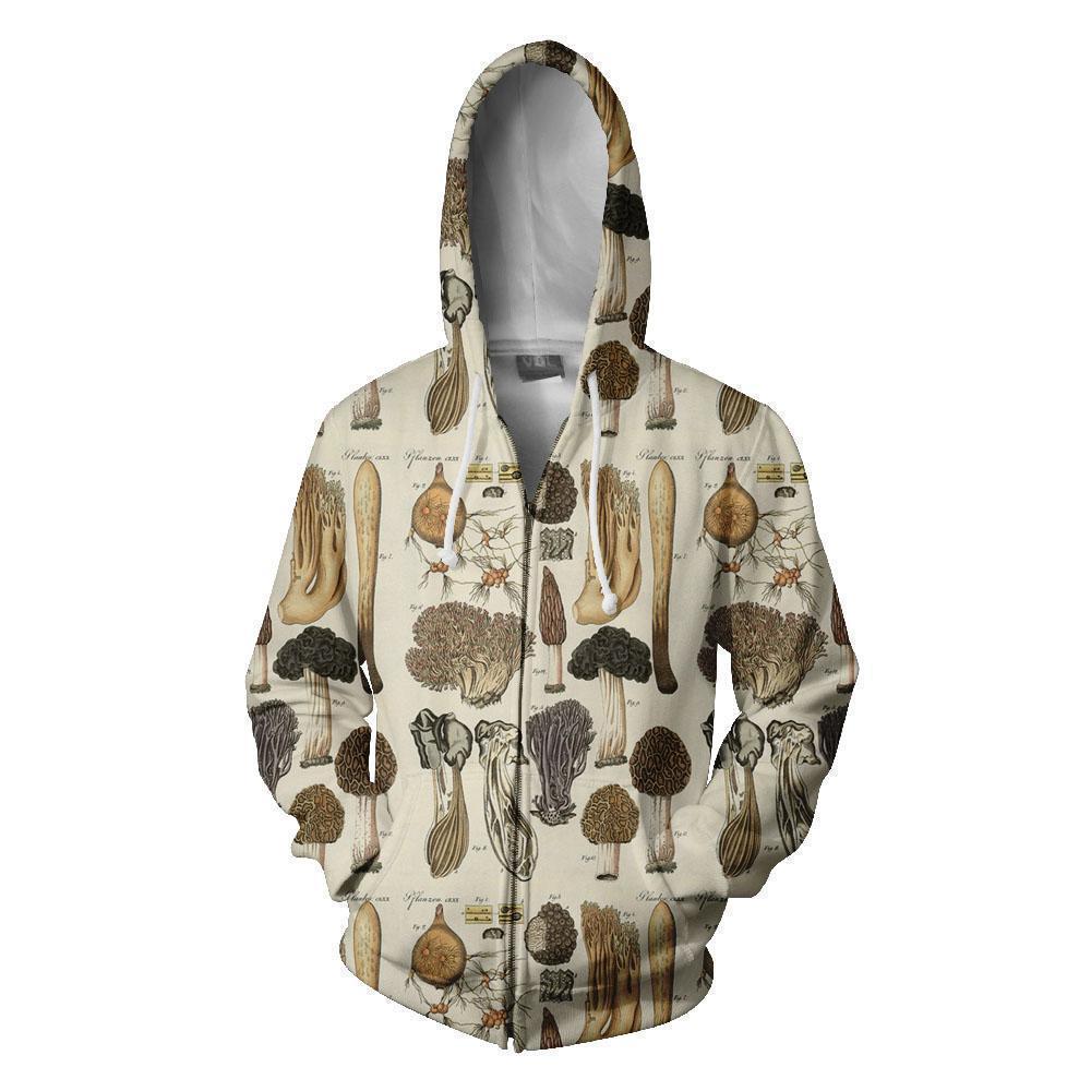 Beautiful Mushroom Art all over-Apparel-NTH-Zipped Hoodie-S-Vibe Cosy™