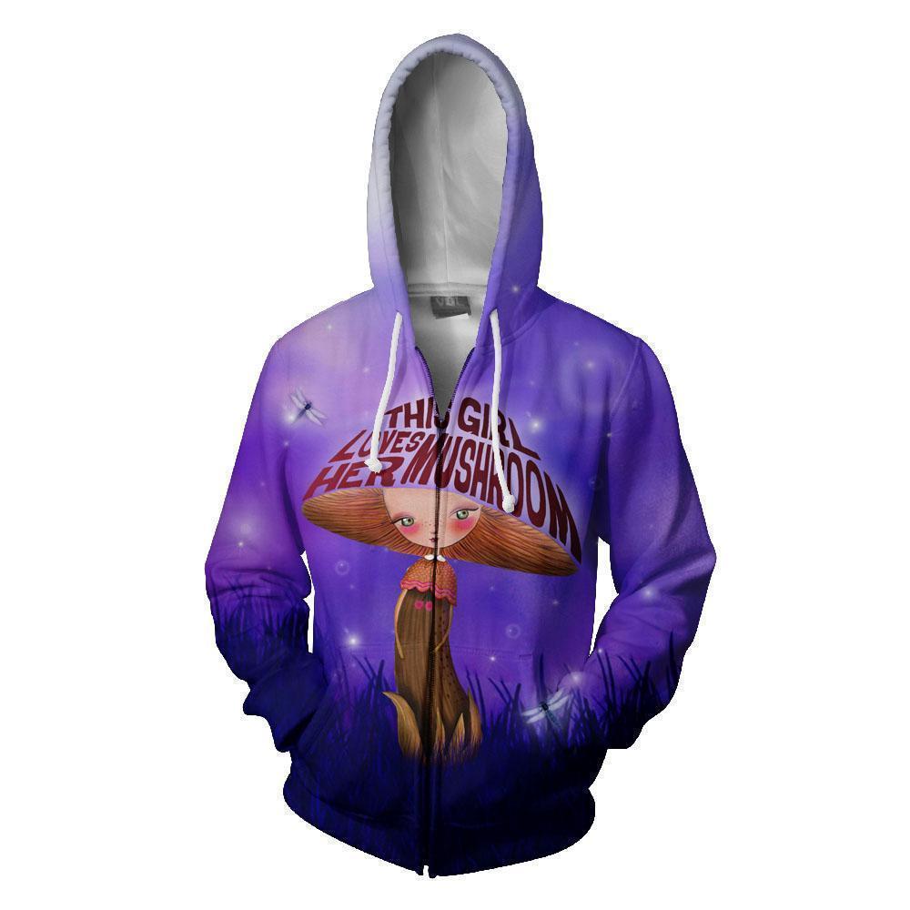 3D All Over Print This Girl Loves Her Mushrooms Hoodie-Apparel-NTH-Zip Up Hoodie-S-Vibe Cosy™