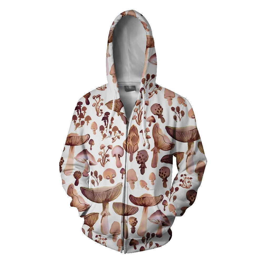 Watercolor Mushrooms-Apparel-NTH-Zipped Hoodie-S-Vibe Cosy™