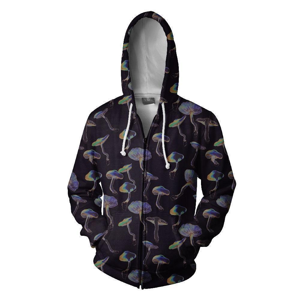 3D All Over Print Black Backgroud Mushroom-Apparel-NTH-Zipped Hoodie-S-Vibe Cosy™