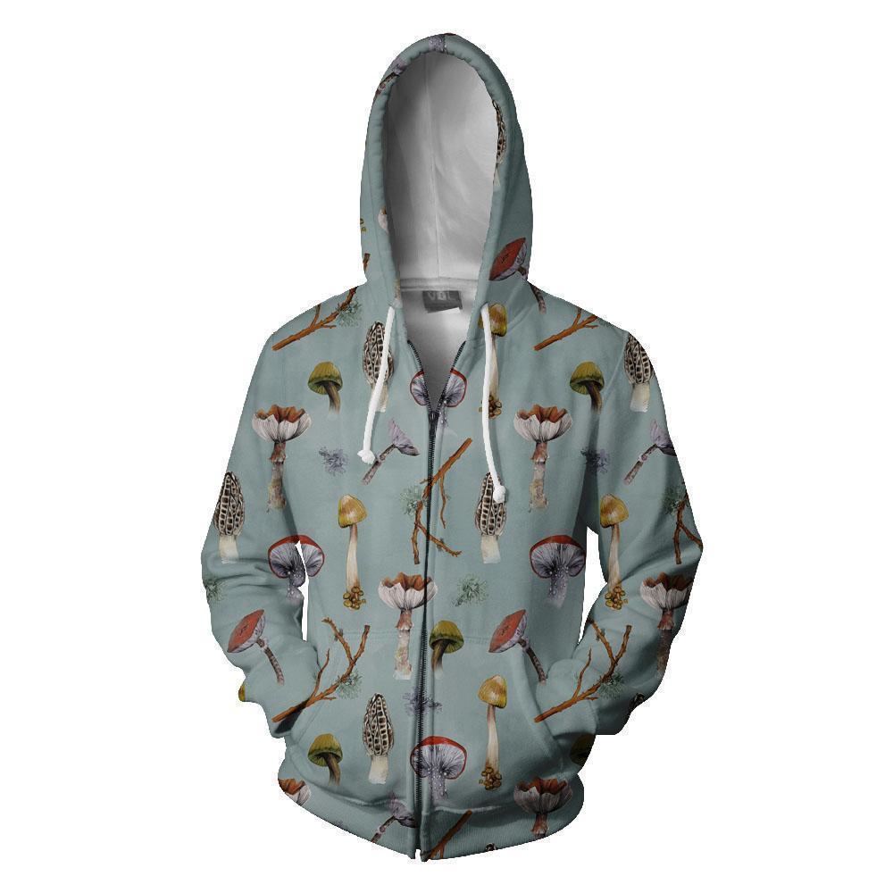 All Over Print Blue Edible Mushroom-Apparel-NTH-Zipped Hoodie-S-Vibe Cosy™