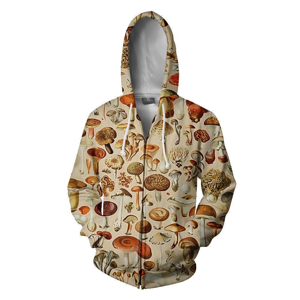All Over Print beautiful forest mushrooms-Apparel-NTH-Zipped Hoodie-S-Vibe Cosy™