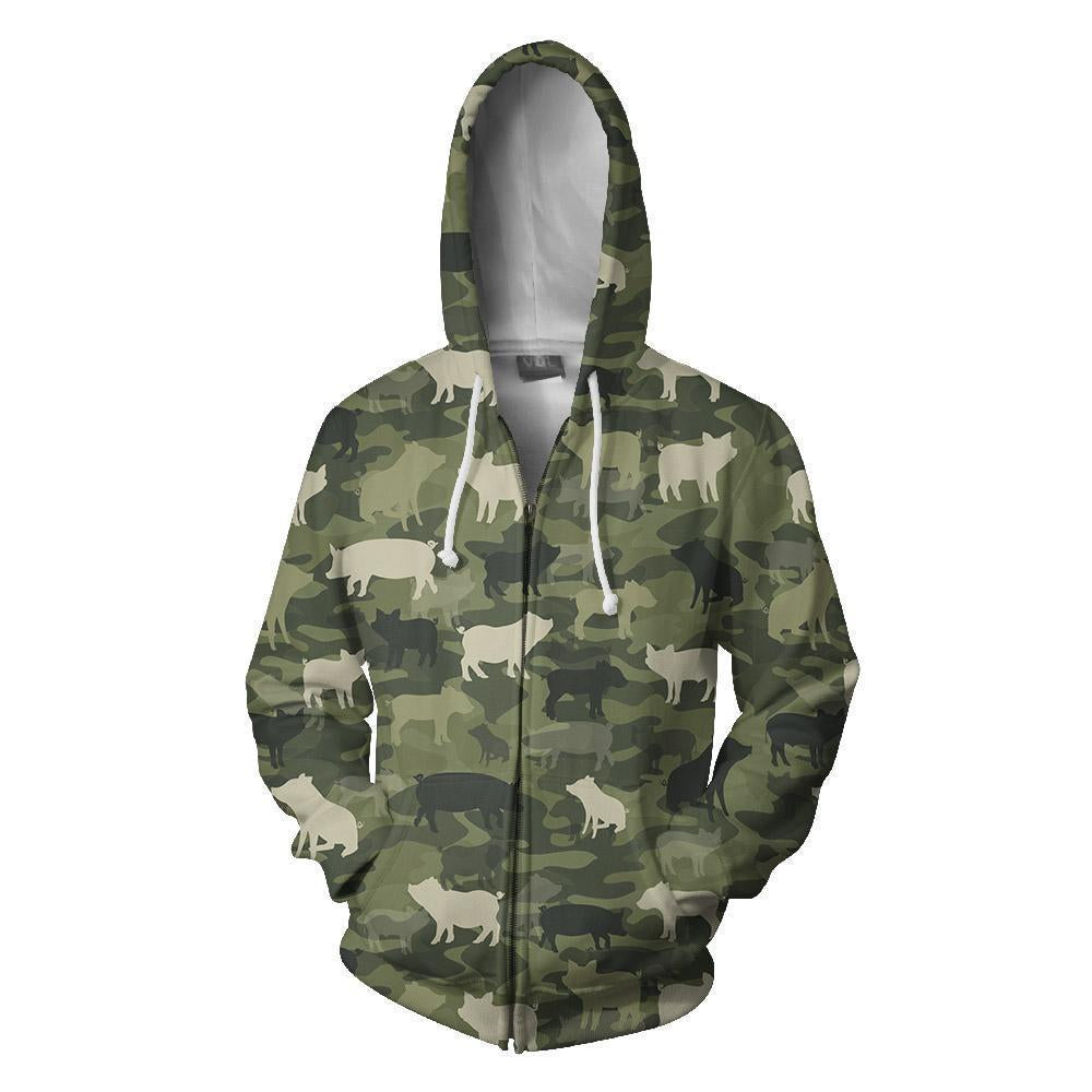 Camo Animal Pig-Apparel-HD09-Zipped Hoodie-S-Vibe Cosy™