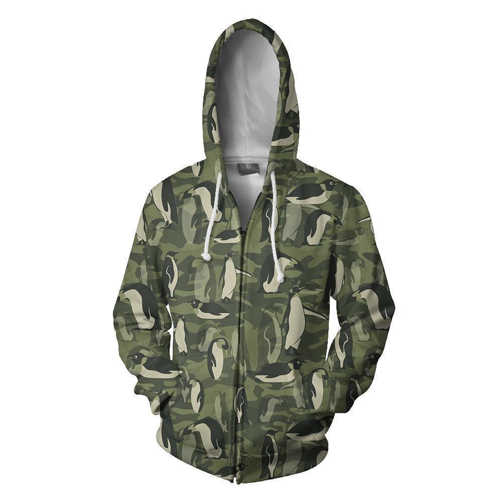 Camo Amazing Penguins Hoodie-Apparel-HD09-Zipped Hoodie-S-Vibe Cosy™