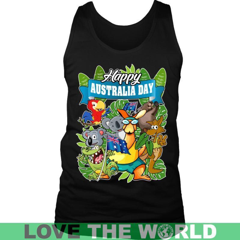 HAPPY AUSTRALIA DAY 1 T-SHIRT H5-T-SHIRTS-HP Arts-District Mens Tank-Black-S-Vibe Cosy™