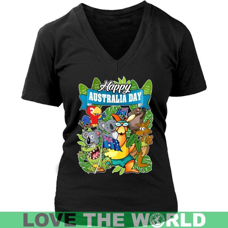 HAPPY AUSTRALIA DAY 1 T-SHIRT H5-T-SHIRTS-HP Arts-District Womens V-Neck-Black-S-Vibe Cosy™