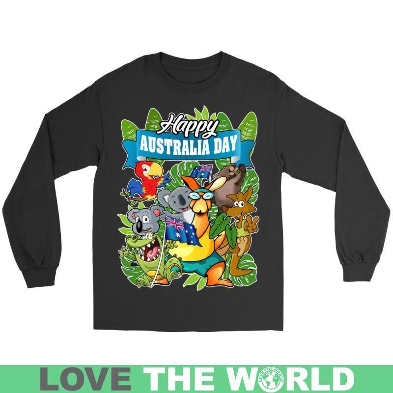 HAPPY AUSTRALIA DAY 1 T-SHIRT H5-T-SHIRTS-HP Arts-Gildan Long Sleeve Tee-Black-S-Vibe Cosy™