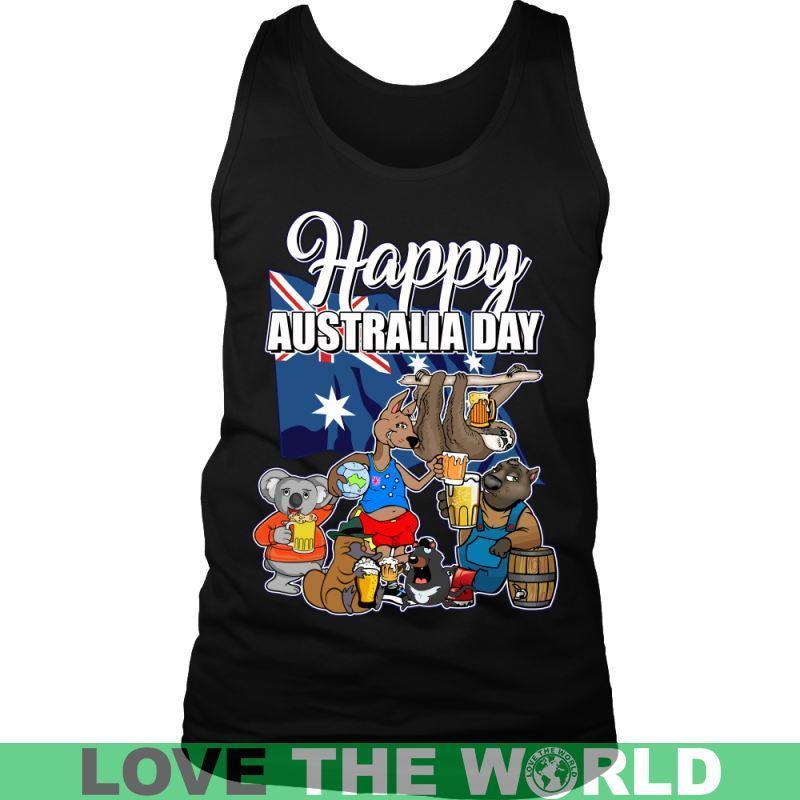 HAPPY AUSTRALIA DAY T-SHIRT H5-T-SHIRTS-HP Arts-District Mens Tank-Black-S-Vibe Cosy™