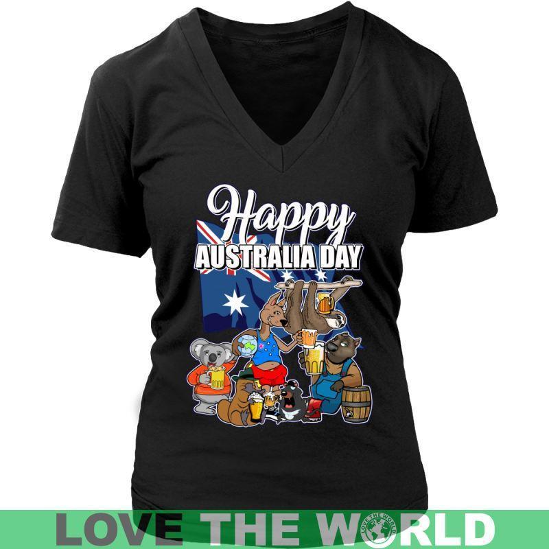 HAPPY AUSTRALIA DAY T-SHIRT H5-T-SHIRTS-HP Arts-District Womens V-Neck-Black-S-Vibe Cosy™