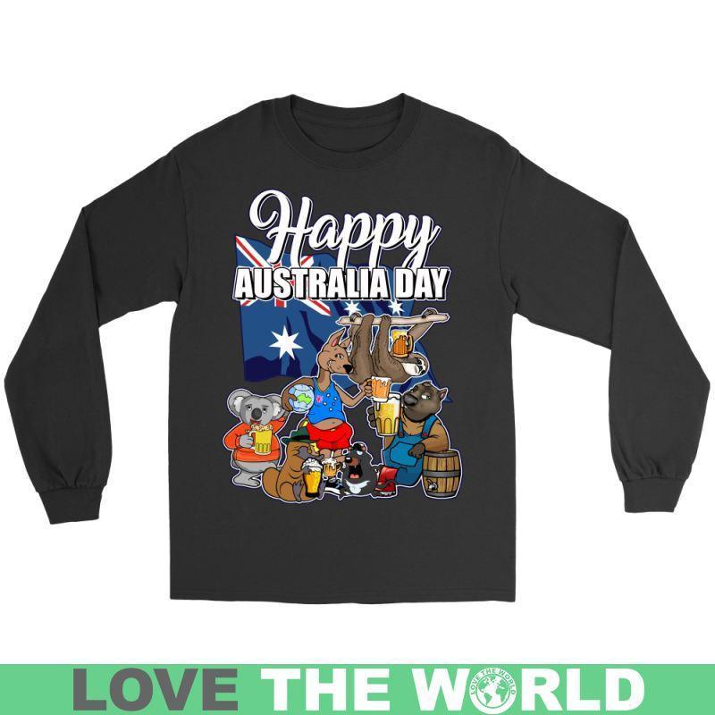 HAPPY AUSTRALIA DAY T-SHIRT H5-T-SHIRTS-HP Arts-Gildan Long Sleeve Tee-Black-S-Vibe Cosy™