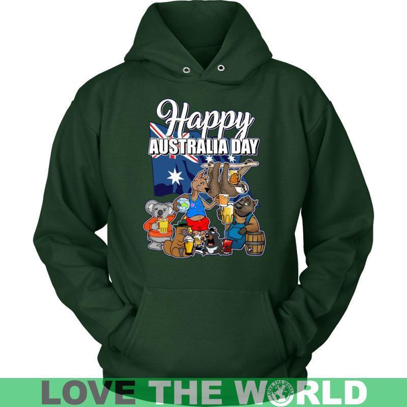 HAPPY AUSTRALIA DAY T-SHIRT H5-T-SHIRTS-HP Arts-Unisex Hoodie-Dark Green-S-Vibe Cosy™