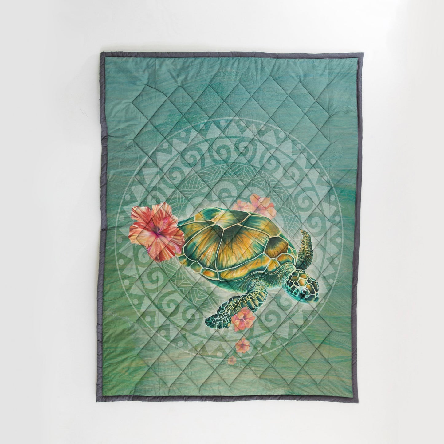 Circle Polynesian Turtle Quilt Blanket - AH - J4-QUILT BLANKETS-PodEz-Twin-White-100% Cotton-Vibe Cosy™