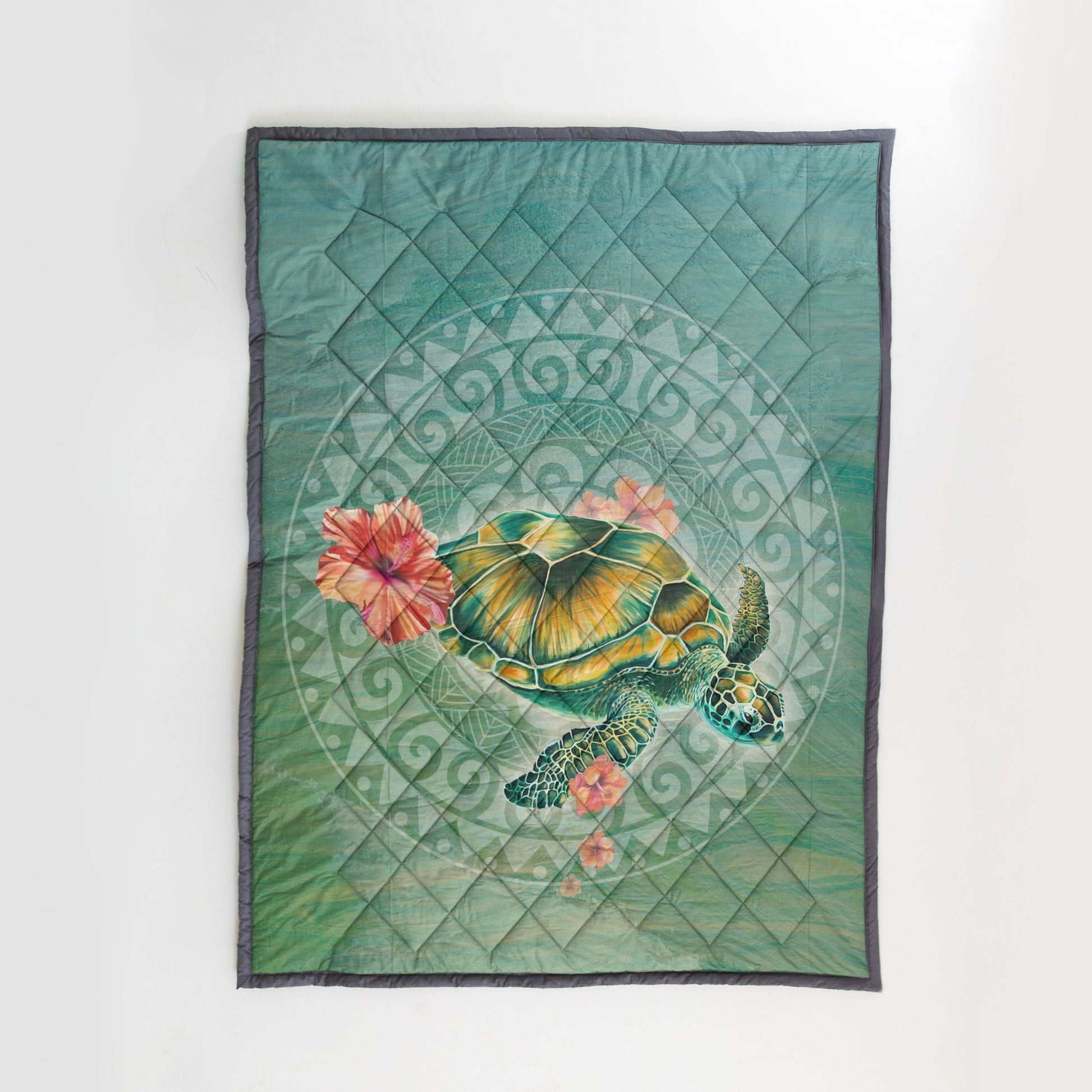 Circle Polynesian Turtle Quilt Blanket - AH - J4-QUILT BLANKETS-PodEz-Twin-White-100% Cotton-Vibe Cosy™