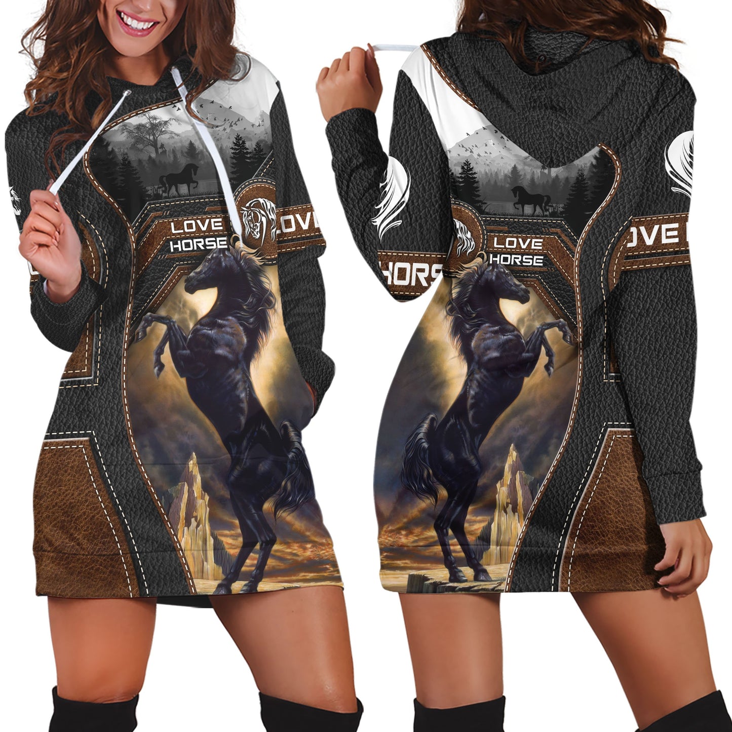 Love Beautiful Horse 3D All Over Printed Shirts For Men And Women TR1605204S-Apparel-MP-Hoodie Dress-S-Vibe Cosy™