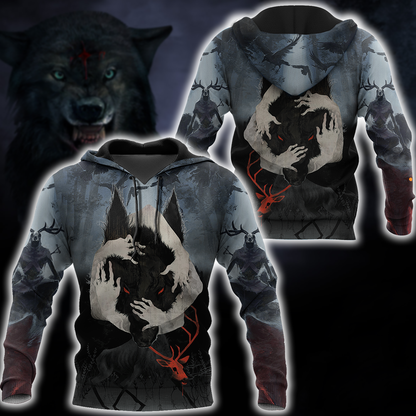 Crazy Wolf All Over Printed Unisex Deluxe Hoodie ML