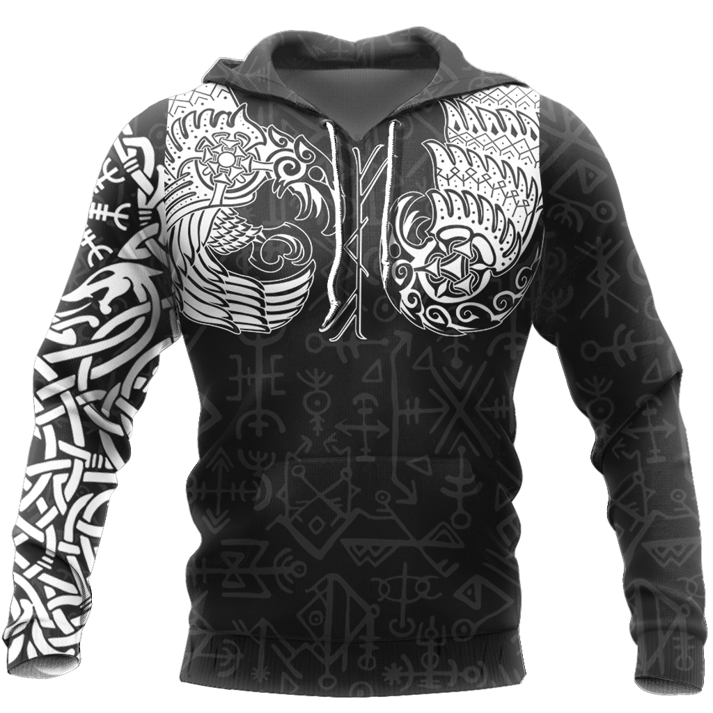 Viking Thor Hammer - Viking Raven All Over Print-Apparel-HP Arts-Hoodie-S-Vibe Cosy™