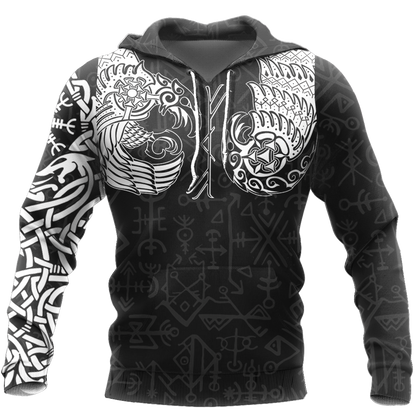 Viking Thor Hammer - Viking Raven All Over Print-Apparel-HP Arts-Hoodie-S-Vibe Cosy™