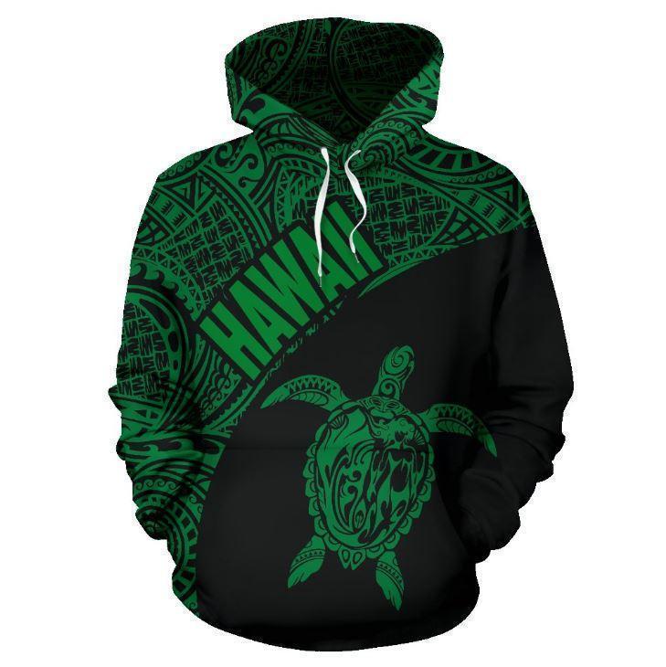 Hawaii Hoodie Turtle Mermaid Polynesian Wave - Green Hoodie-Apparel-Phaethon-Hoodie-S-Vibe Cosy™
