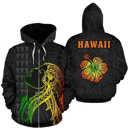 Hula Girl Polynesian Hoodie - AH - J1-ALL OVER PRINT HOODIES (P)-Phaethon-Zip-S-Vibe Cosy™