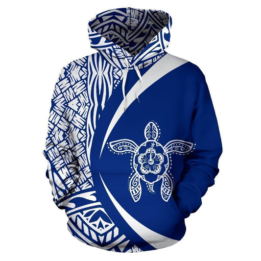 Hawaii Turtle Polynesian Hoodie - Circle Style White And Blue Color - AH - J9-ALL OVER PRINT ZIP HOODIES (P)-Phaethon-Hoodie-S-White And Blue-Vibe Cosy™