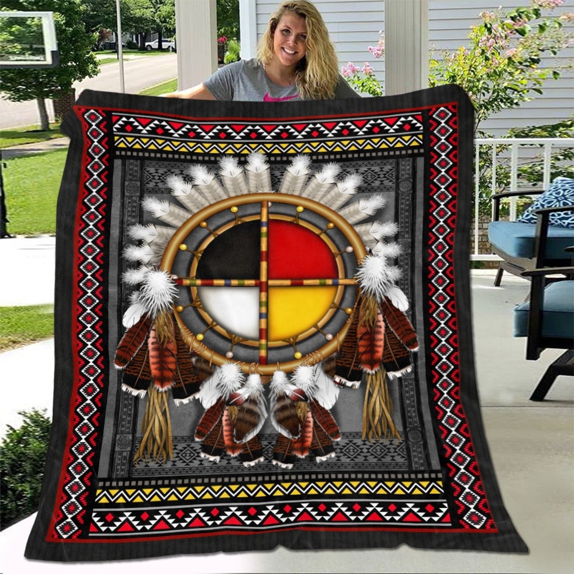 Native American 3D All Over Printed Blanket