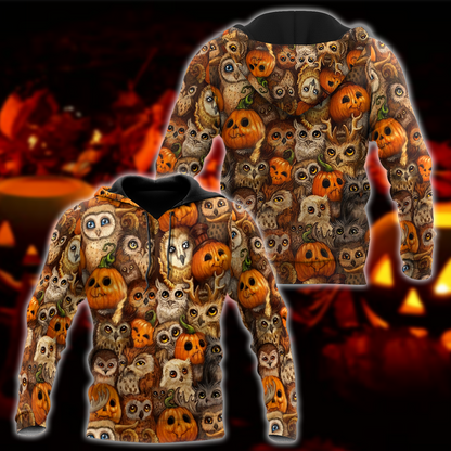 Halloween Pumpkin and Owl Over Printed Shirts For Men and Women JJW07082003