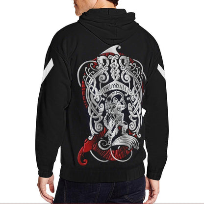 Viking Zipper Hoodie - Heimdall Son Of Odin A7-FULL ZIPPER HOODIES-HP Arts-S-Men's-Black-Vibe Cosy™