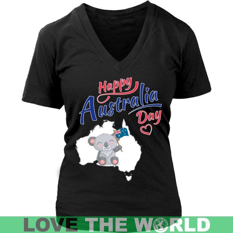 Koala Happy Australia Day T-Shirt H21-T-SHIRTS-HP Arts-District Womens V-Neck-Black-S-Vibe Cosy™