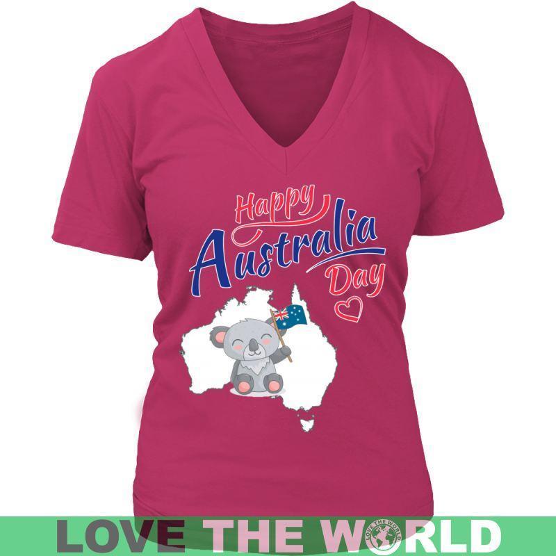 Koala Happy Australia Day T-Shirt H21-T-SHIRTS-HP Arts-District Womens V-Neck-Dark Fuchsia-S-Vibe Cosy™