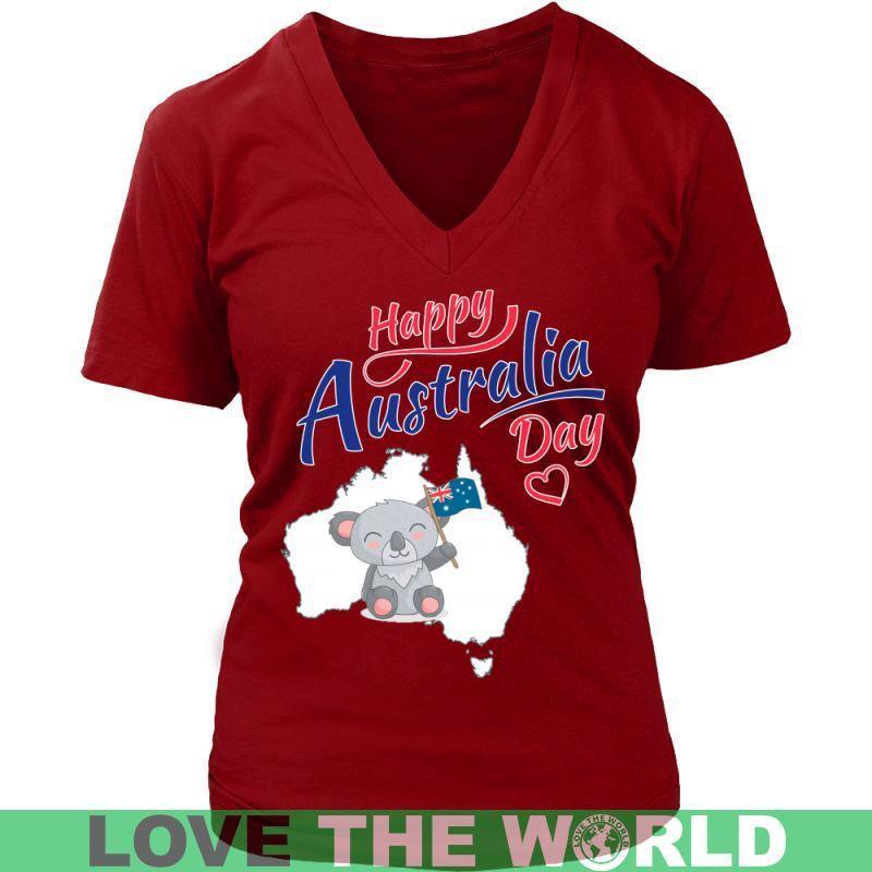 Koala Happy Australia Day T-Shirt H21-T-SHIRTS-HP Arts-District Womens V-Neck-Red-S-Vibe Cosy™