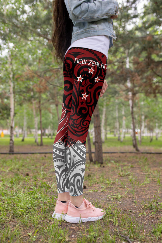 New Zealand Maori Fern Red Edition Leggings-Apparel-HD09-Legging-S-Vibe Cosy™