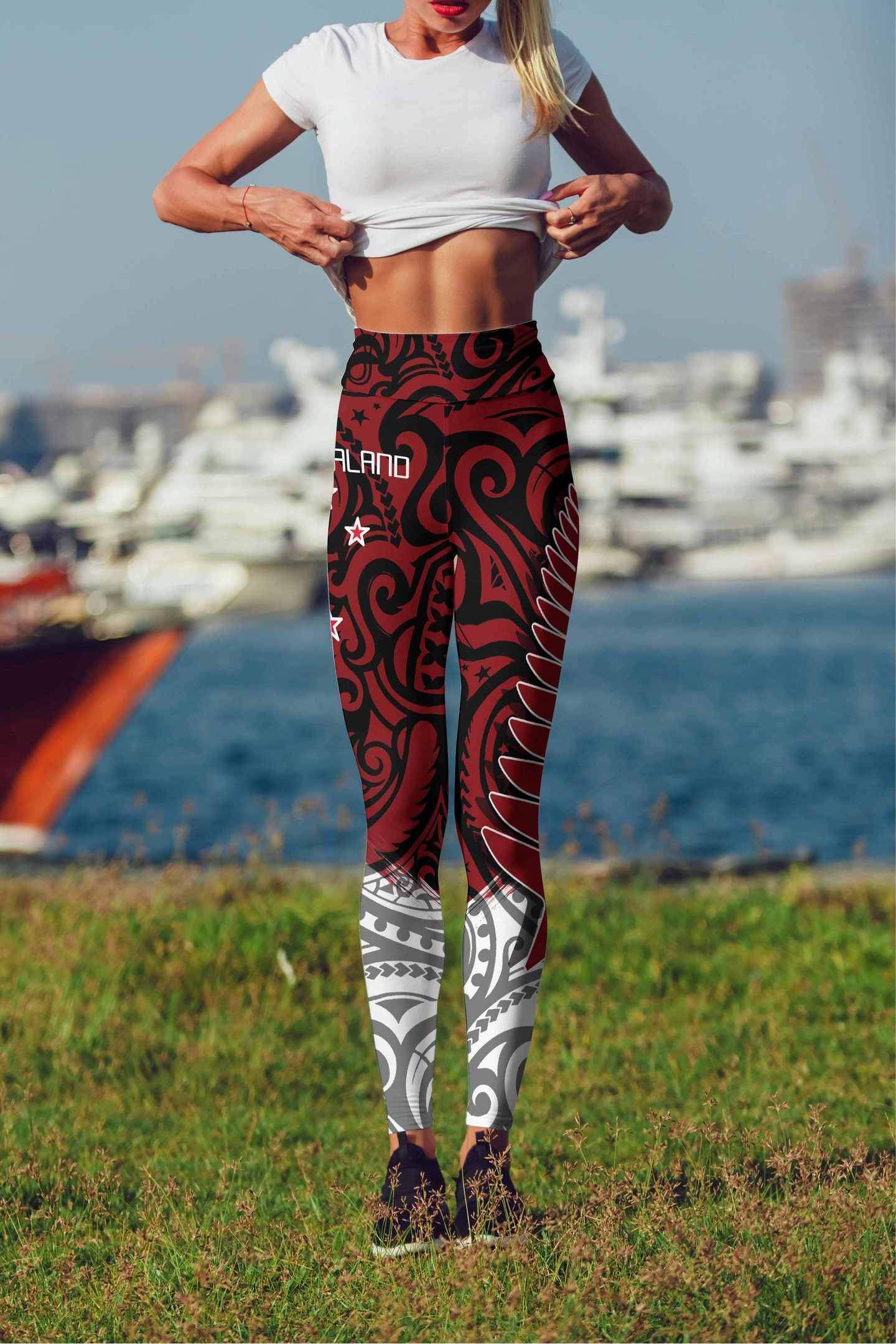 New Zealand Maori Fern Red Edition High Waist Leggings HC0809-Apparel-Huyencass-Legging-S-Vibe Cosy™