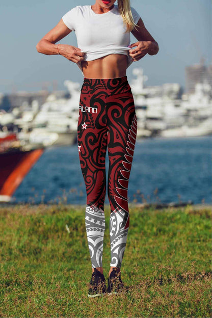 New Zealand Maori Fern Red Edition High Waist Leggings HC0809-Apparel-Huyencass-Legging-S-Vibe Cosy™