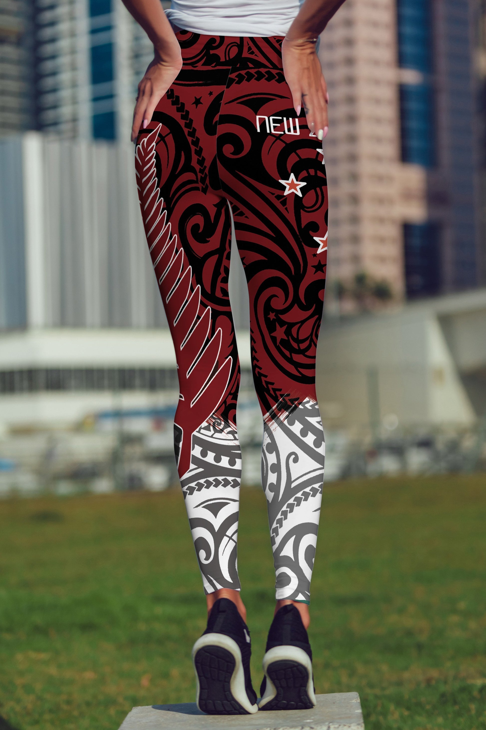 New Zealand Maori Fern Red Edition High Waist Leggings-Apparel-HD09-Legging-S-Vibe Cosy™